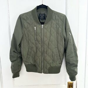 Olive Green Quilted Bomber Jacket
